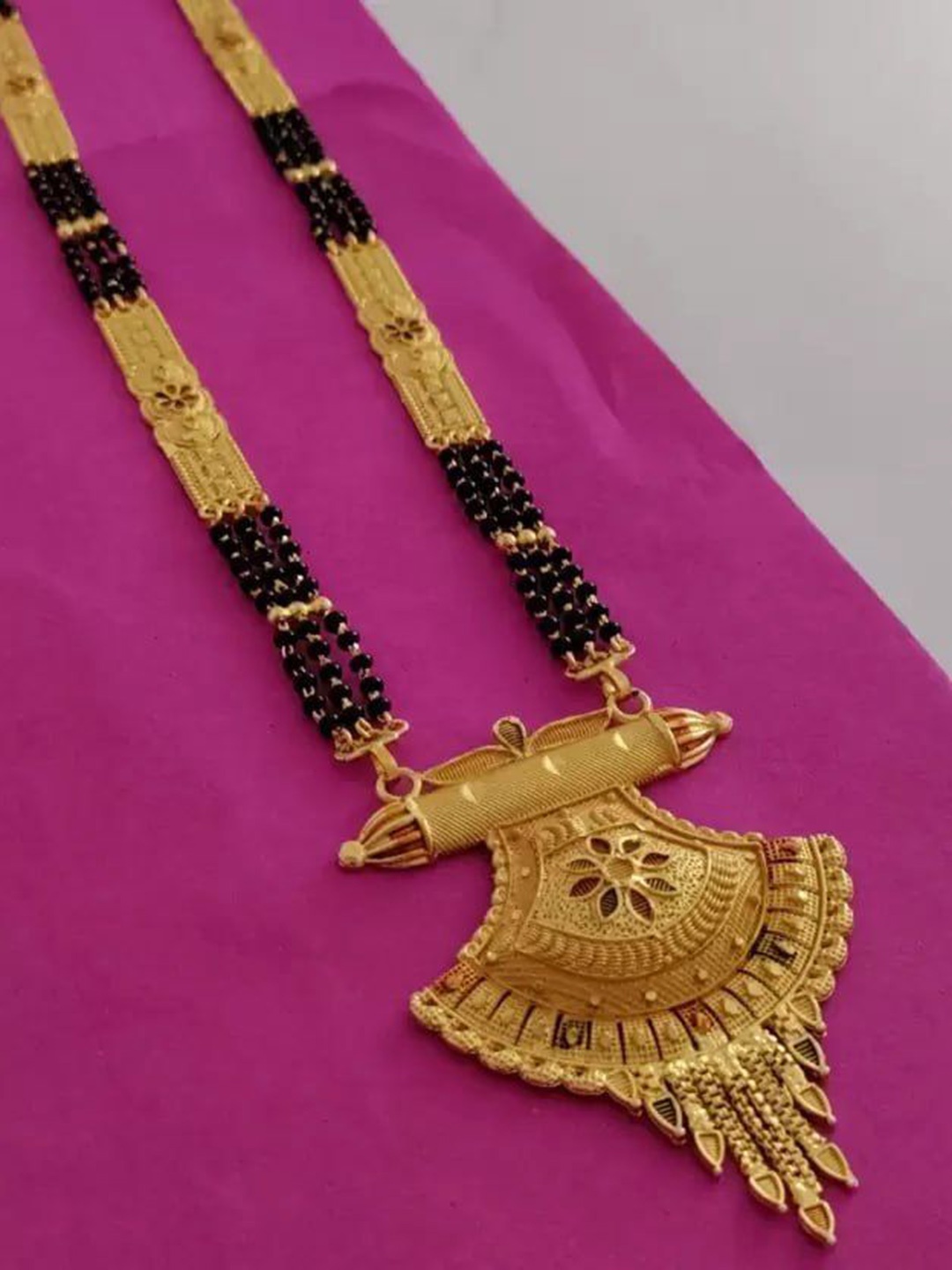 

TKRB SALES Gold-Plated Artificial Stones Studded and Beaded Mangalsutra