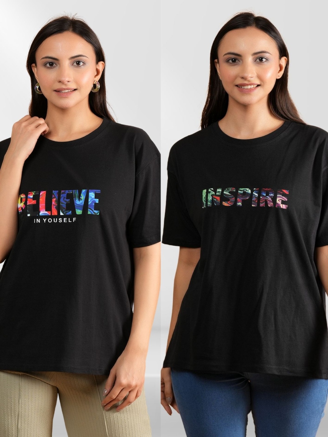 

NEYSA Women Typography 2 Printed Applique T-shirt, Multi