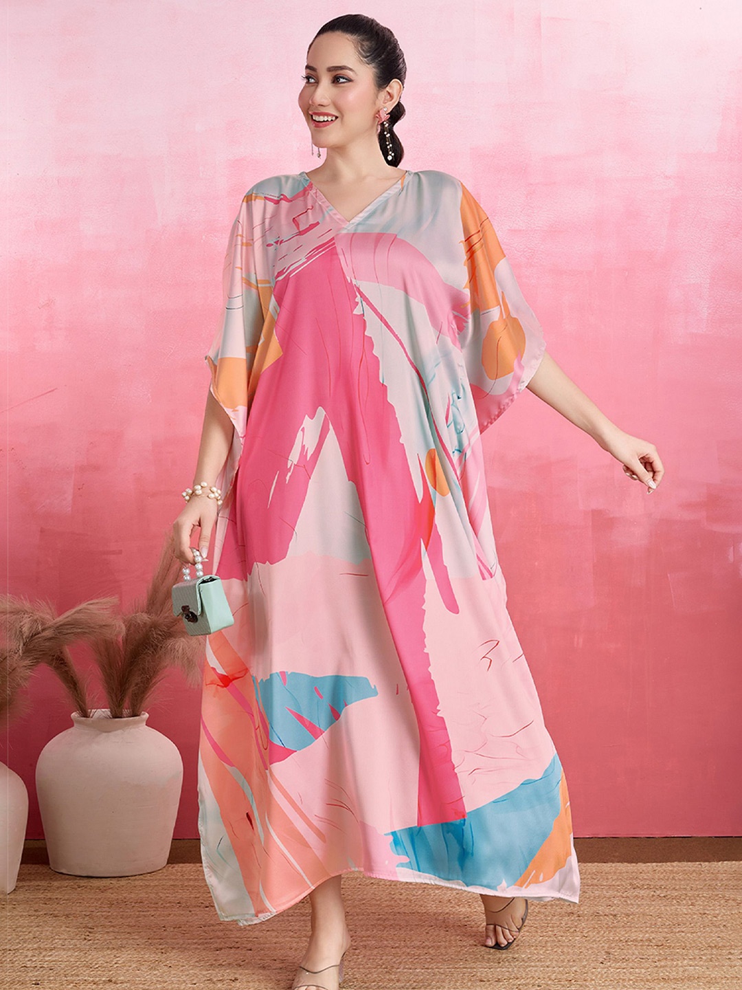 

LABEL AARNA Glossy Glow Soft Satin Kaftan, Pink