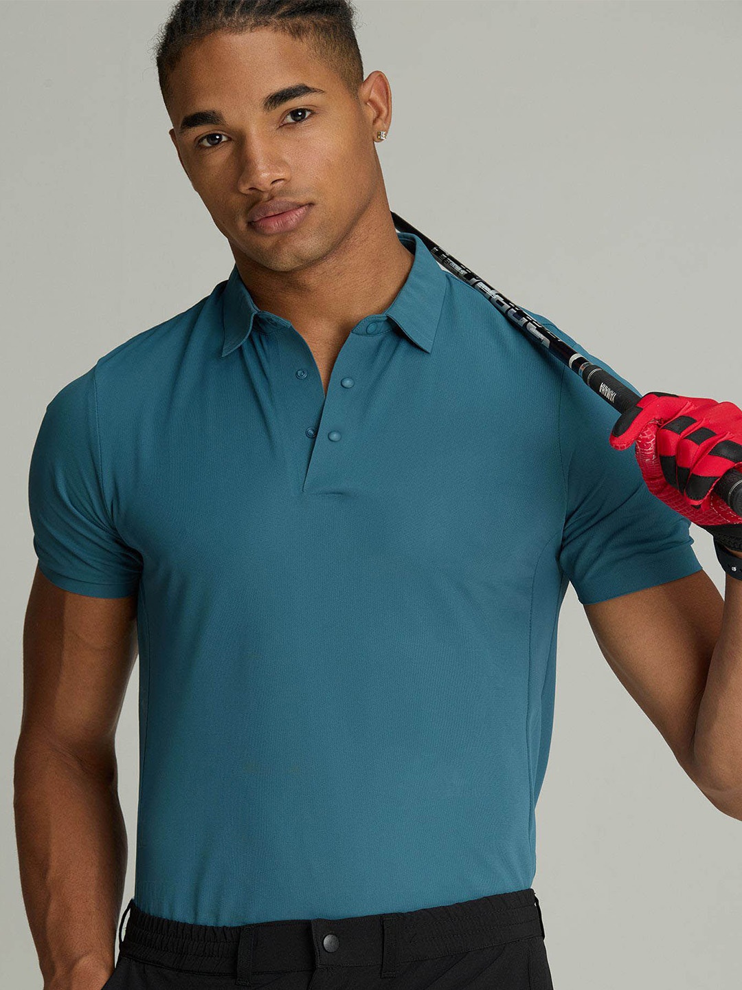 

CAVA Men Green Bonded Polo, Teal