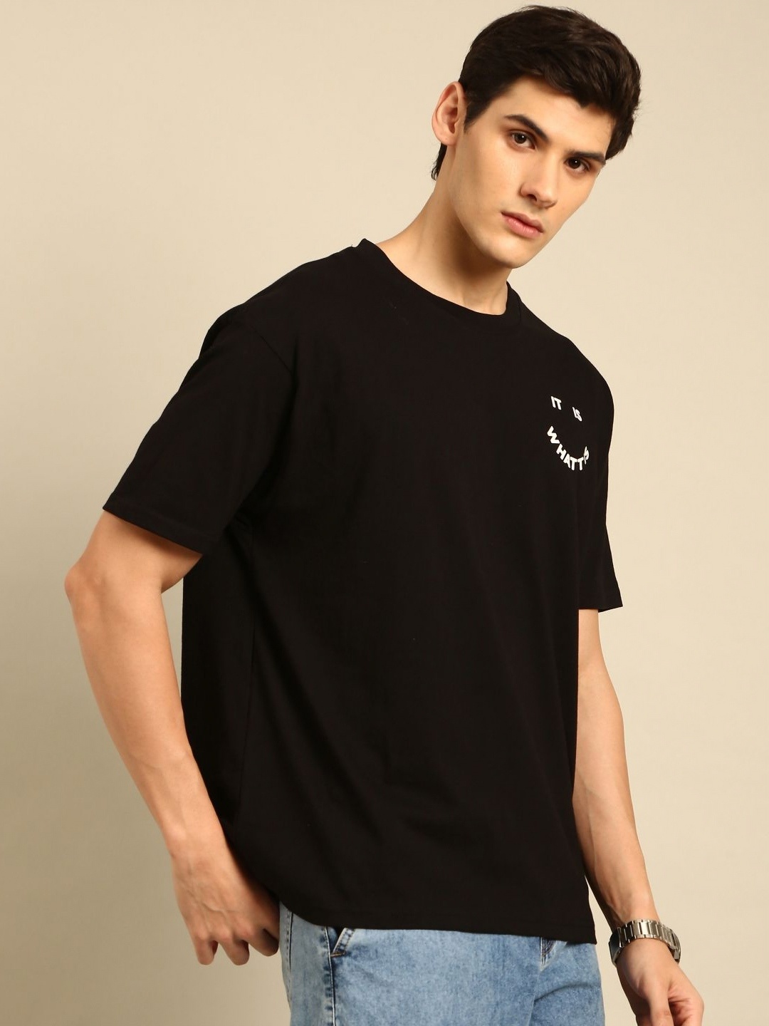

Mast & Harbour Men Printed Drop-Shoulder Sleeves Bio Finish Pockets T-shirt, Black