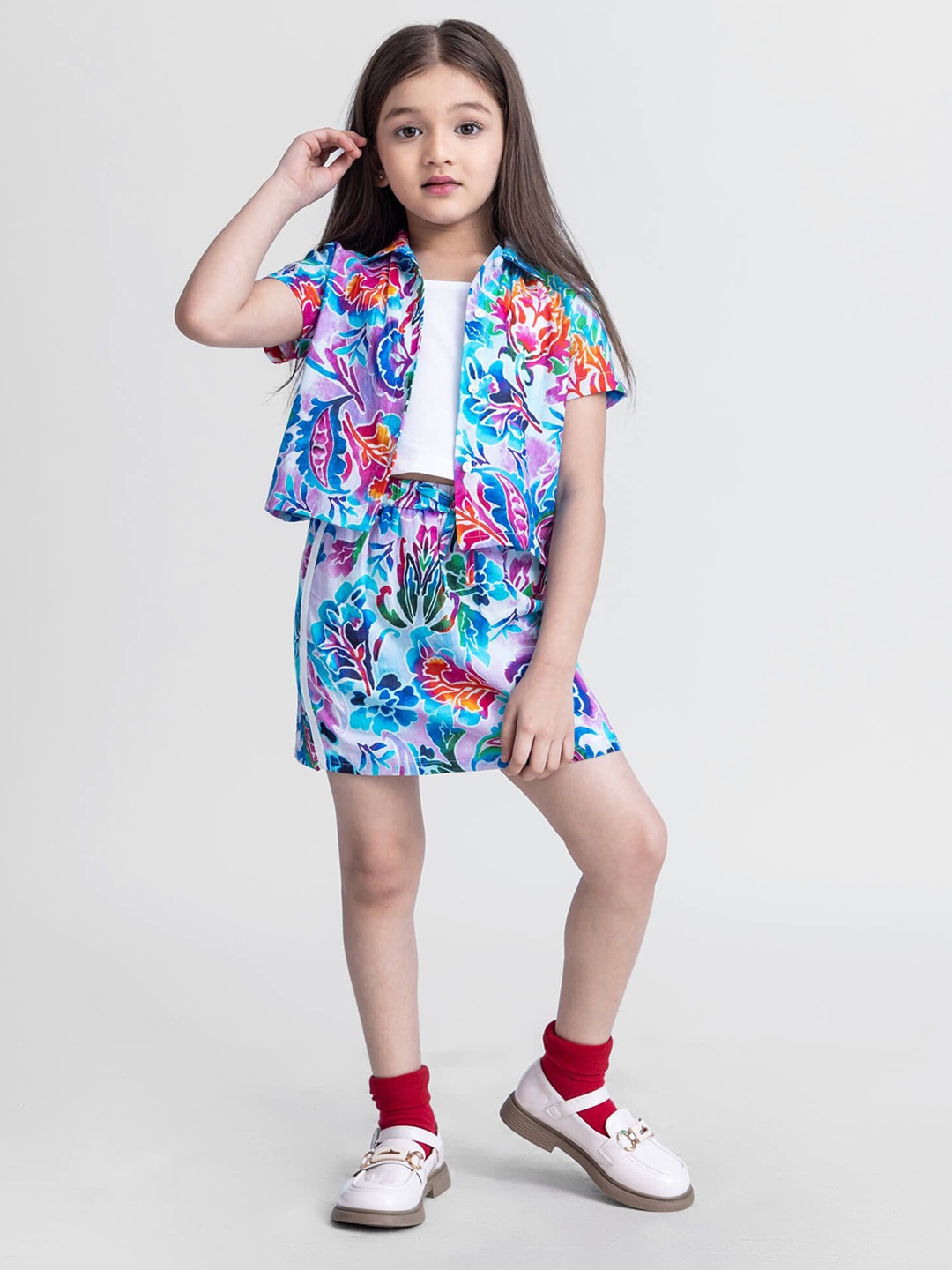 

taffykids Girls Printed Shirt with Shorts, Blue