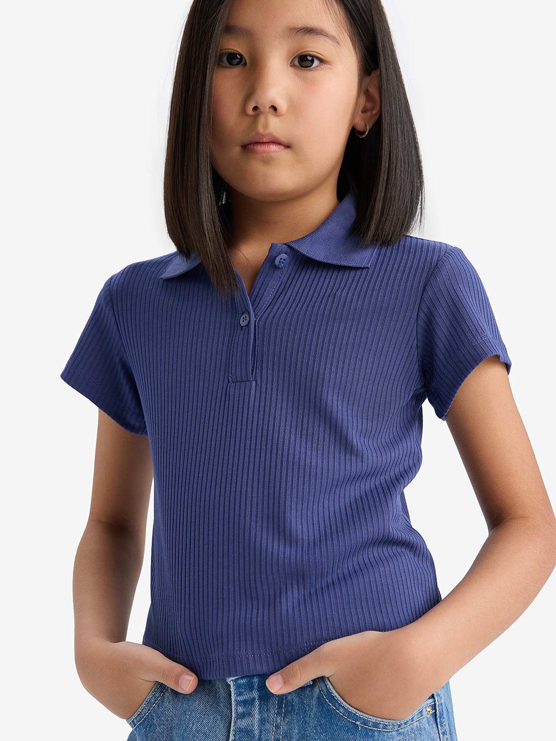 

DeFacto Girls Polo Collar Pockets T-shirt, Na