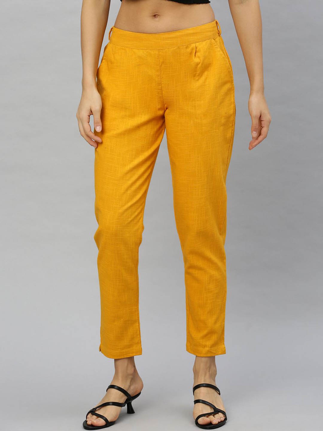 

YASH GALLERY Women Pleated Trousers, Mustard
