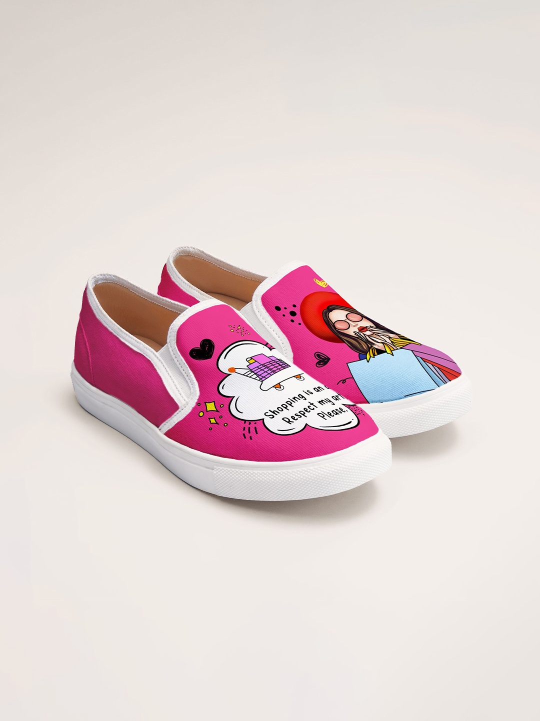 

THE QUIRKY NAARI Women Printed Slip-On Sneakers, Pink