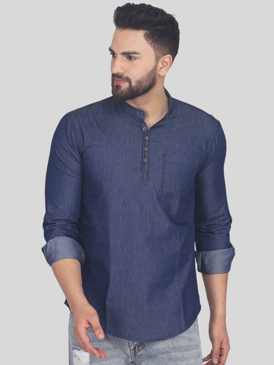 

FASHION GRAB Men Thread Work Denim Kurta, Blue