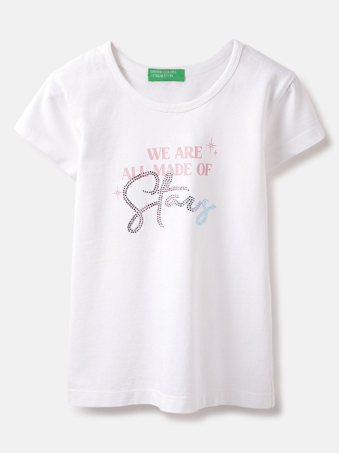 

United Colors of Benetton Girls Typography Printed Pure Cotton T-shirt, White