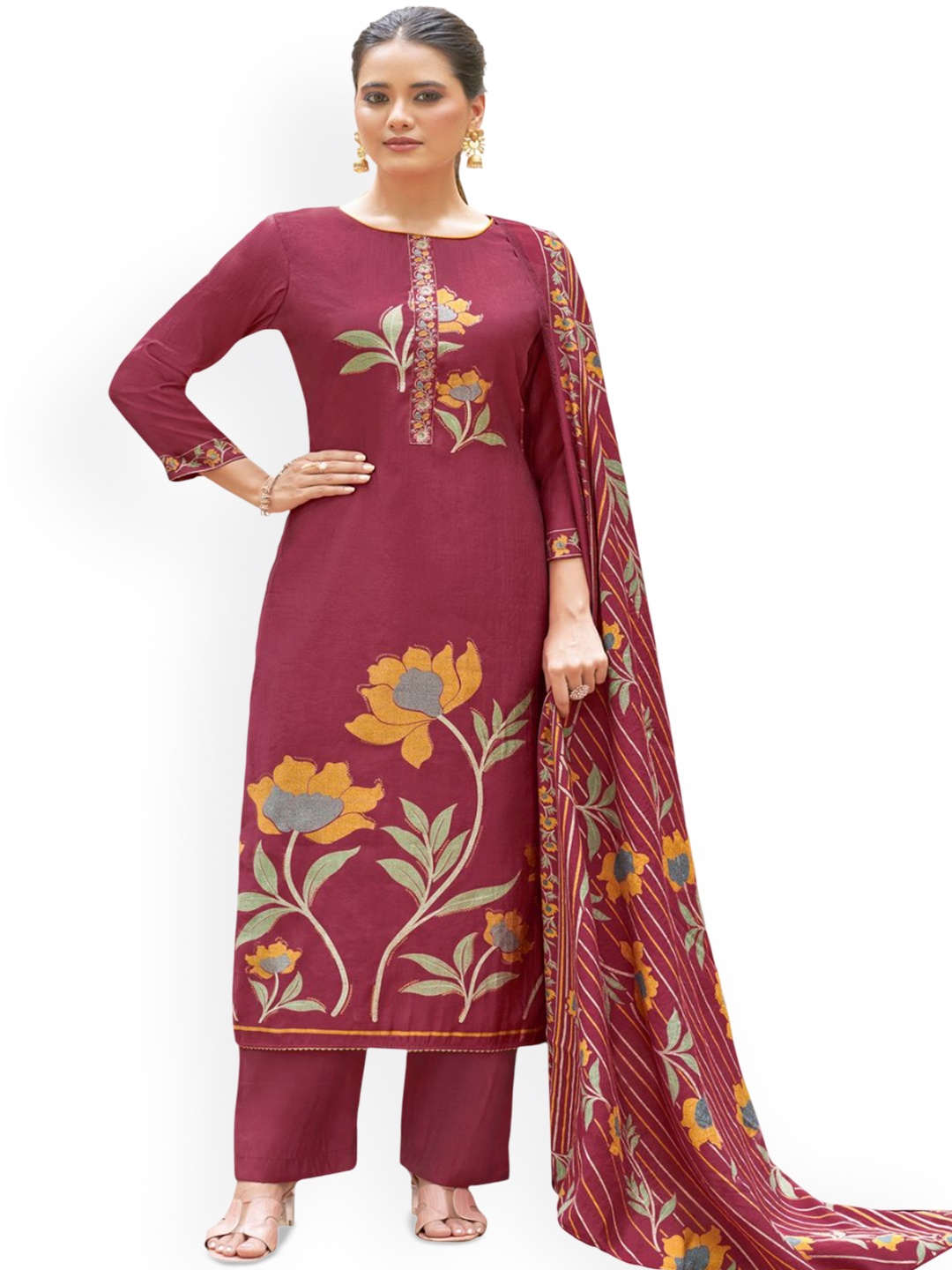 

DRAVINAM Trends Embroidered Unstitched Dress Material, Red