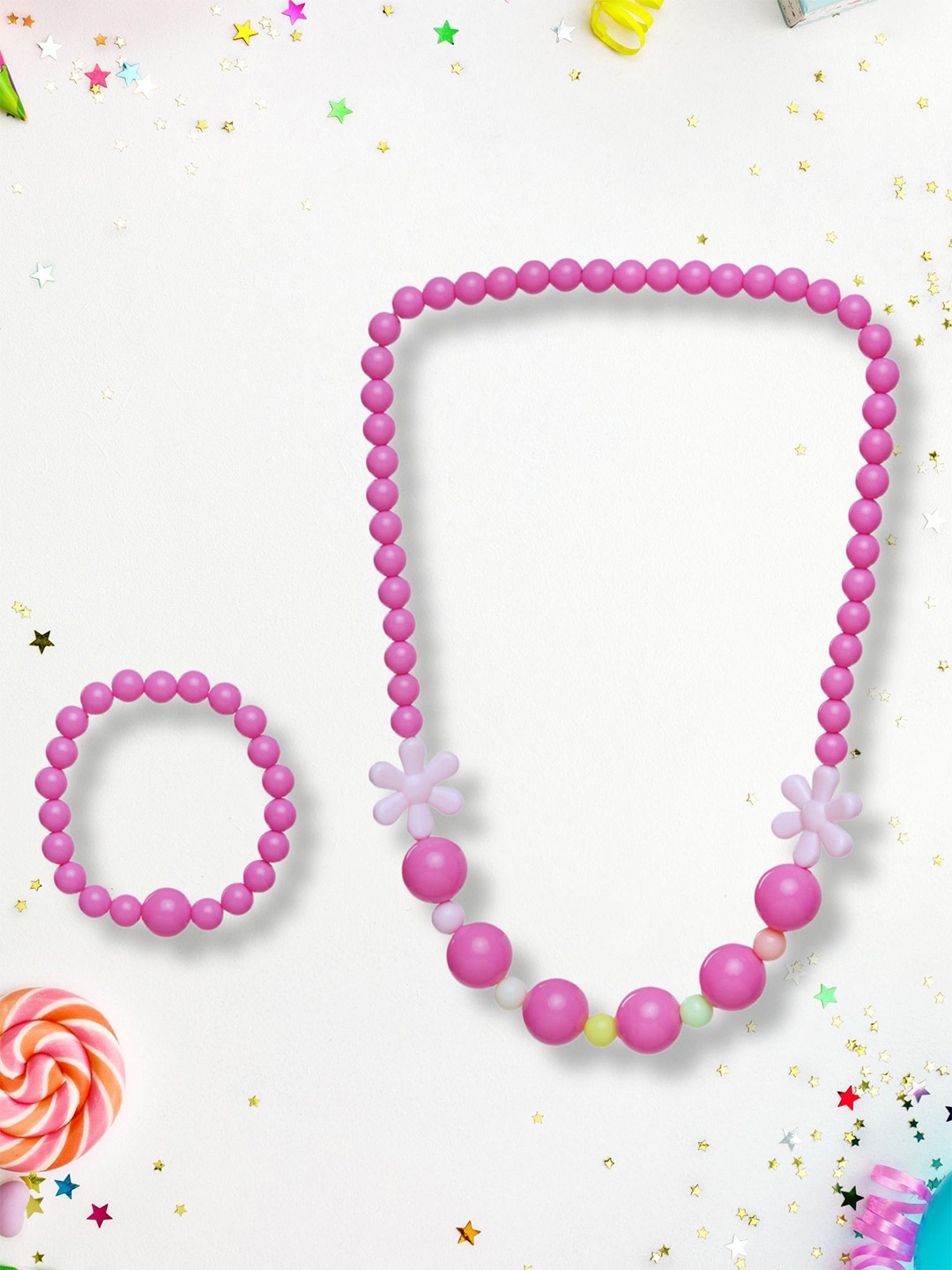 

Biglilpeople Beaded Necklace & Bracelet, Pink