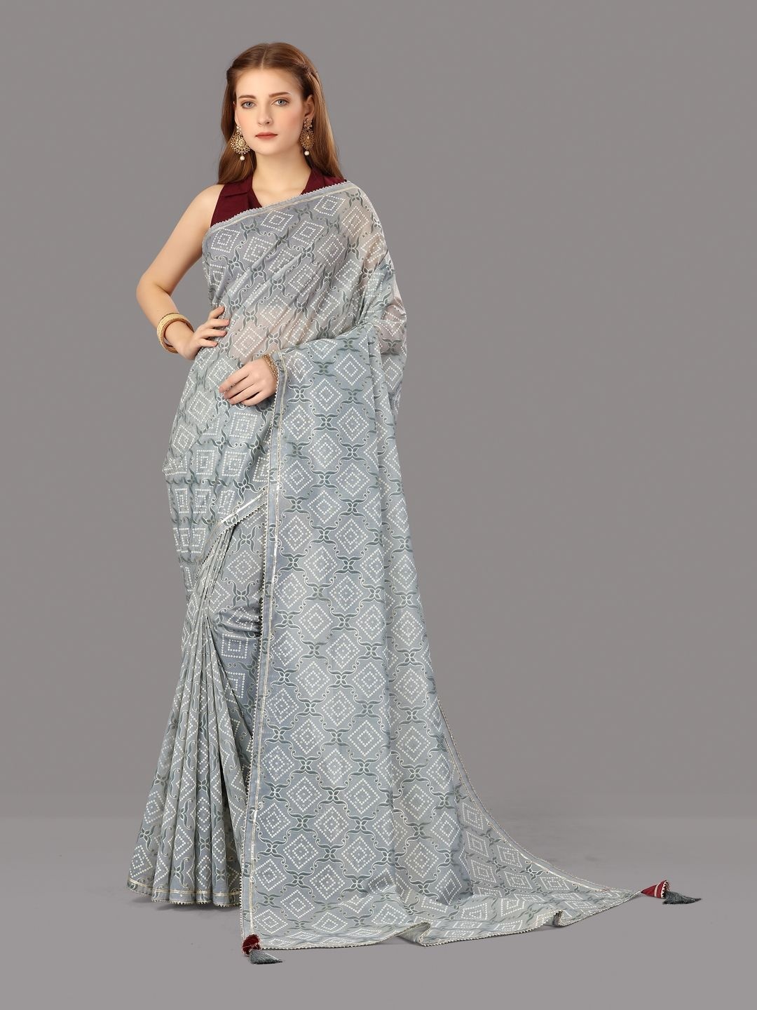 

Suha Bandhani Organza Saree, Blue