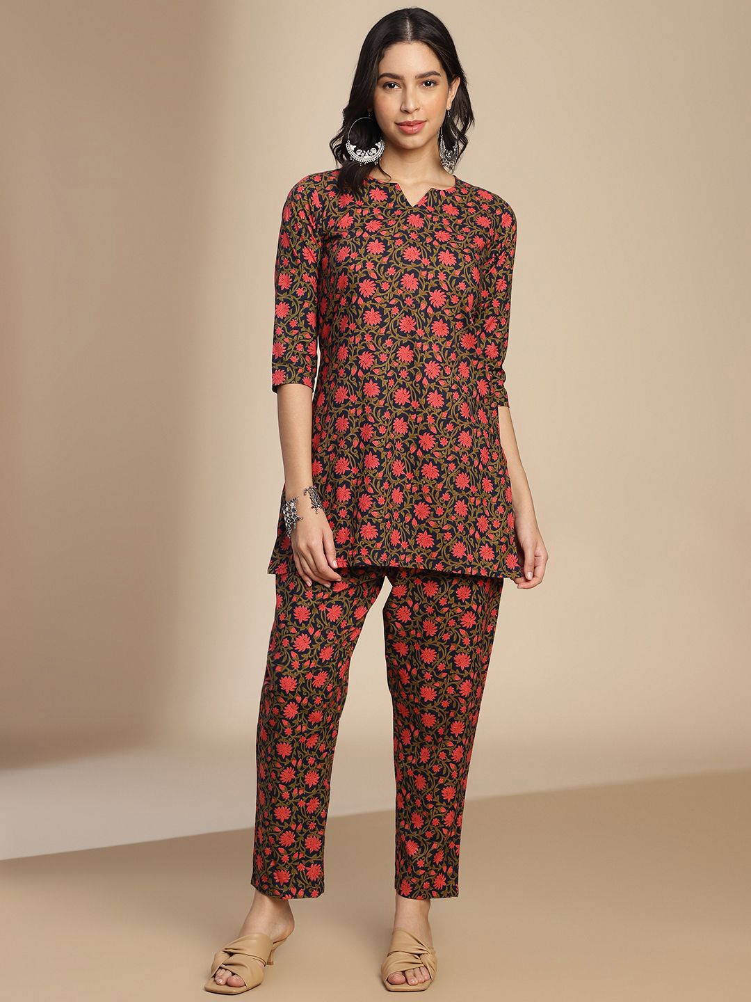 

The Roadster Lifestyle Co Printed Pure Cotton Tunic & Trouser Co-ord, Navy blue