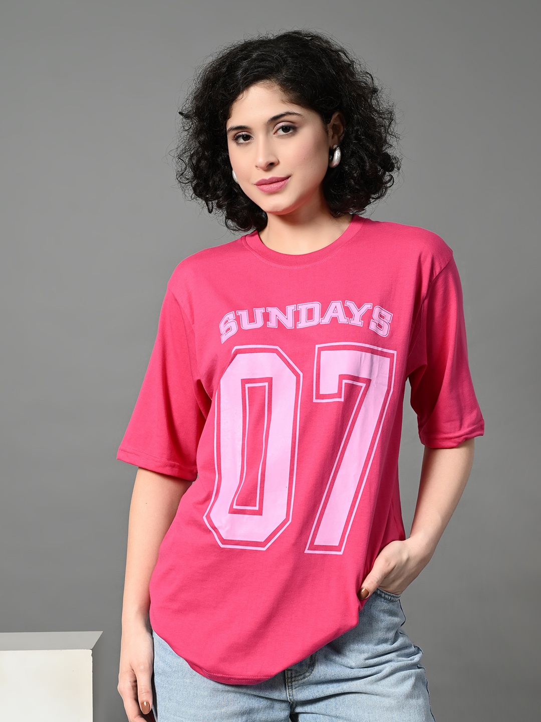 

CORSICA Women Typography Printed Drop-Shoulder Sleeves Bio Finish T-shirt, Pink