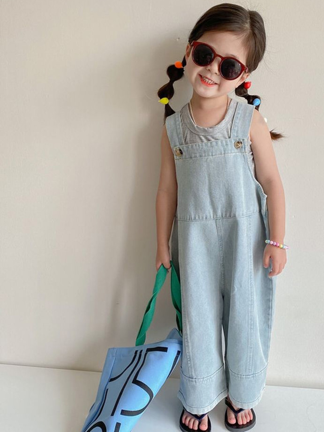 

LULU & SKY Girls Loose Fit Dungaree, Blue