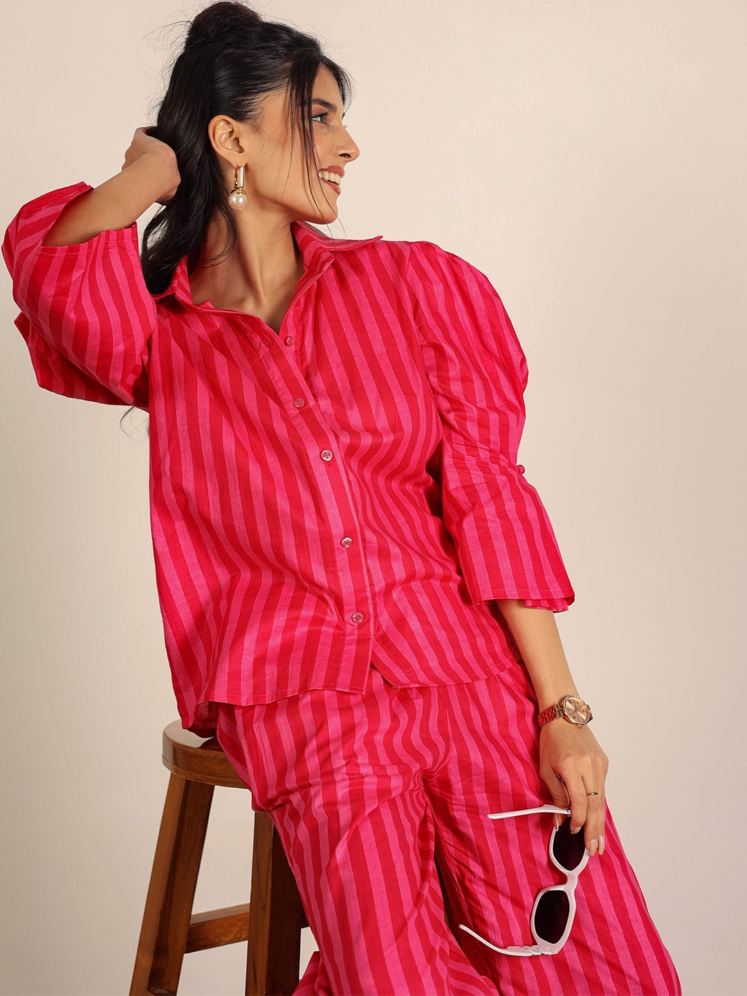

KAORI BY SHREYA AGARWAL Women Multi Stripes Opaque Striped Casual Shirt, Pink