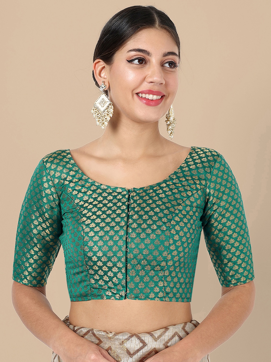 

DEVATITHI Women Teal Woven-Design Saree Blouse