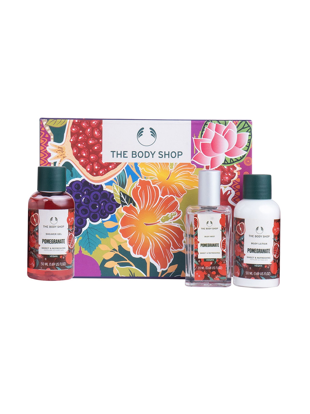 

The Body Shop Set Of 3 Pomegranate Body Mist 20ml Body Lotion 50ml Shower Gel 50ml, White