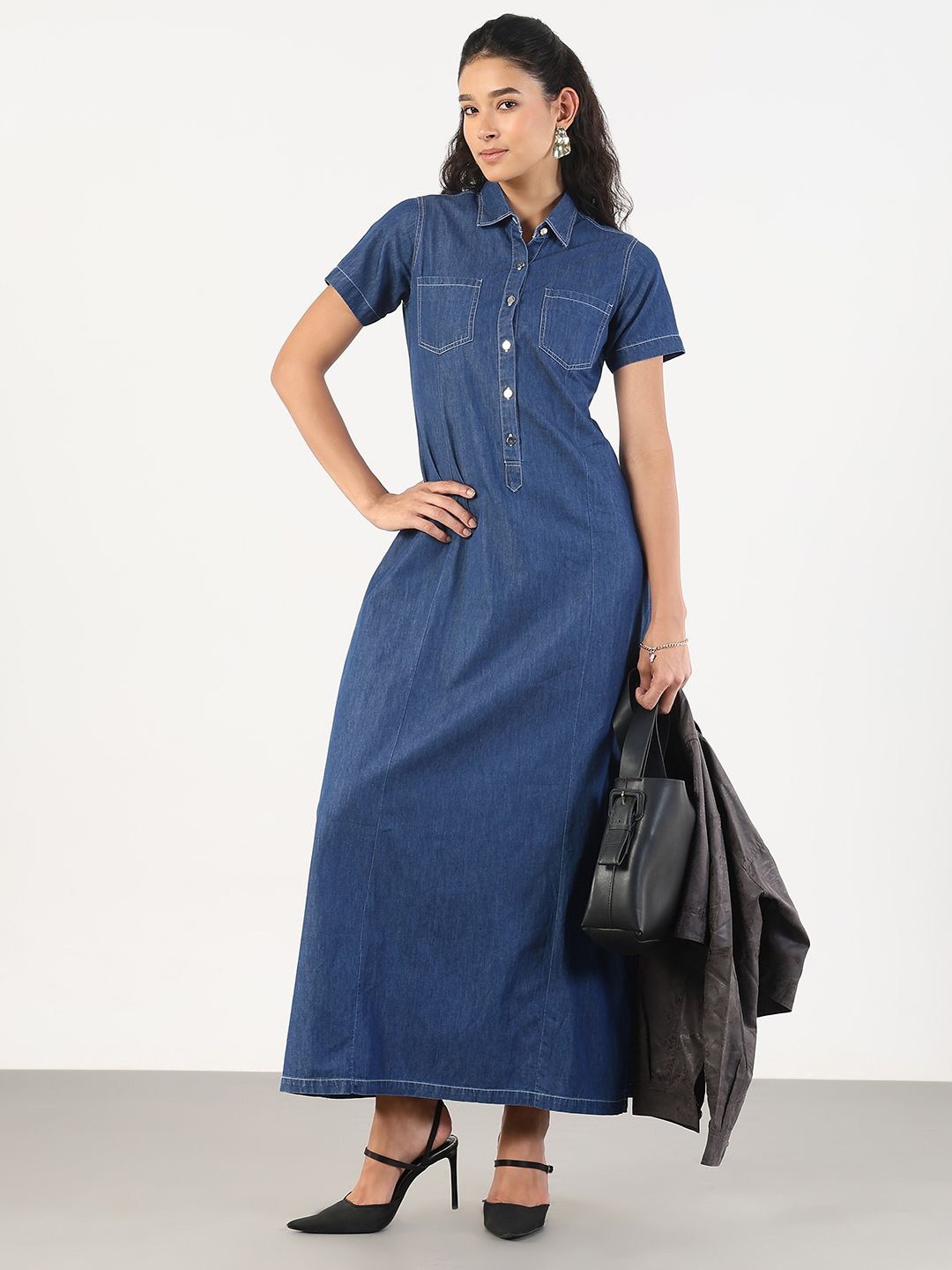 

SHOWOFF Denim A-Line Maxi Dress, Blue