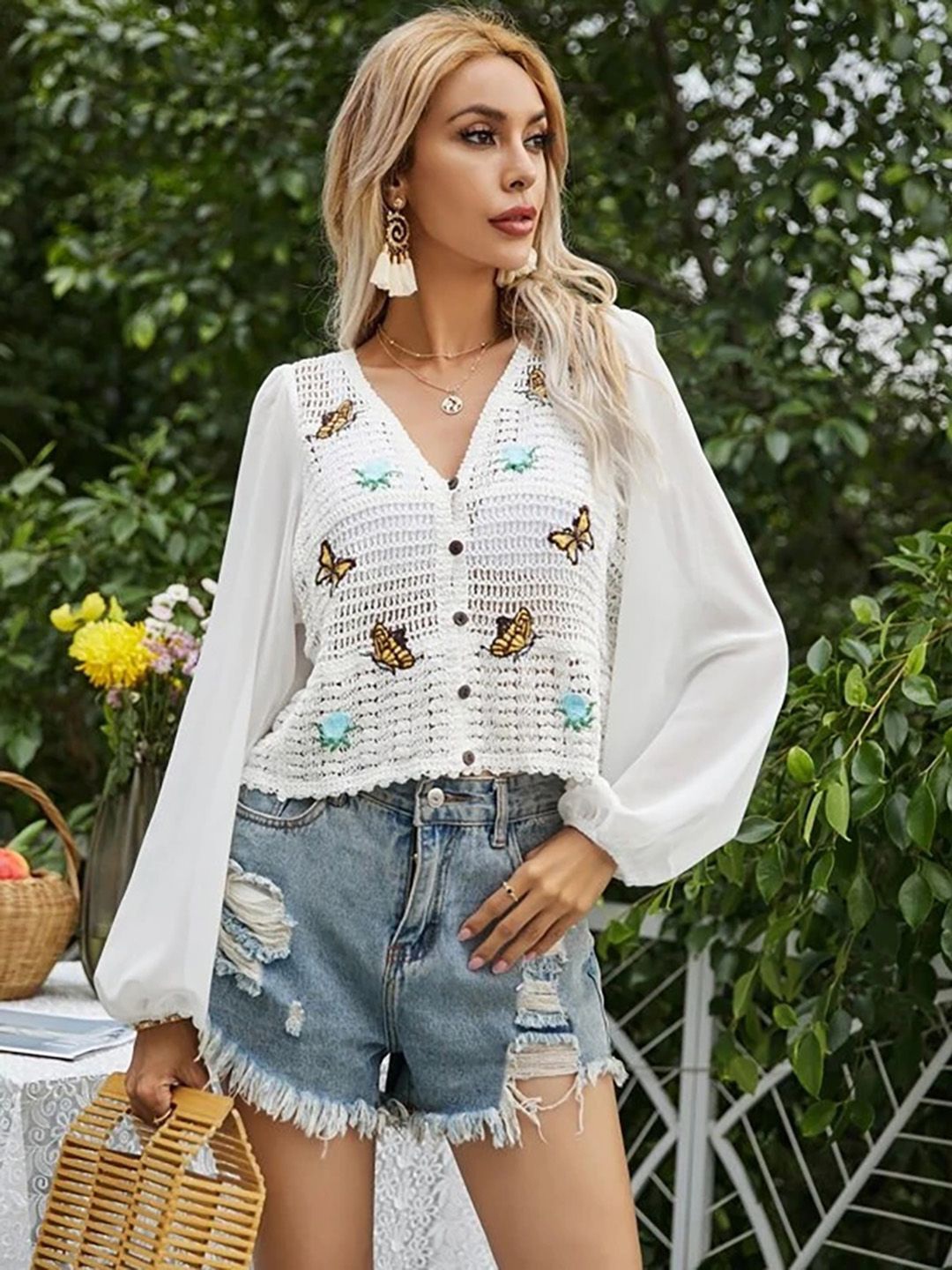 

JC Mode Floral Print Top, White