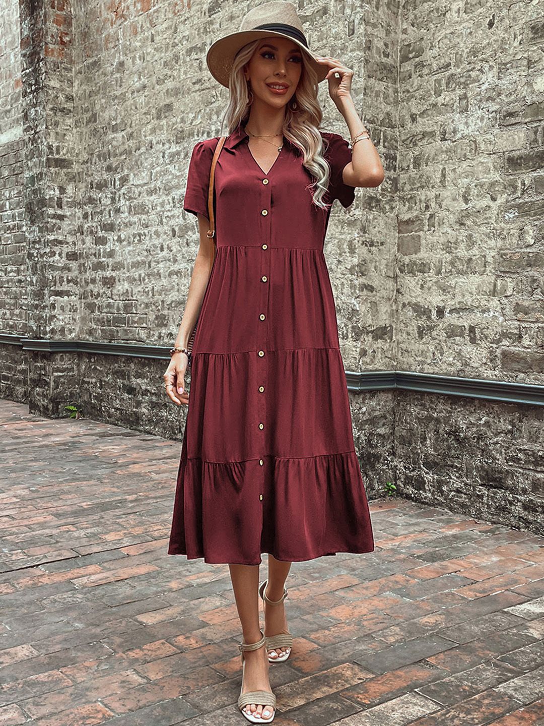 

JC Mode Shirt Dress, Maroon