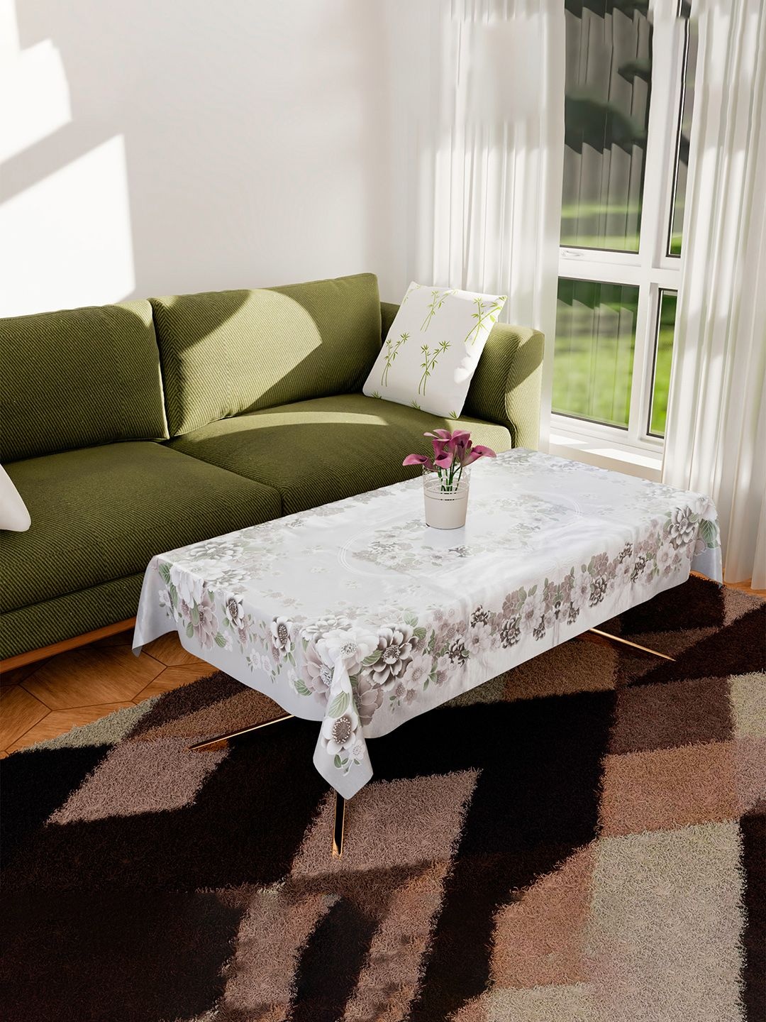 

Kuber Industries Silver-Toned Floral Plastic 4-Seater Table Cover