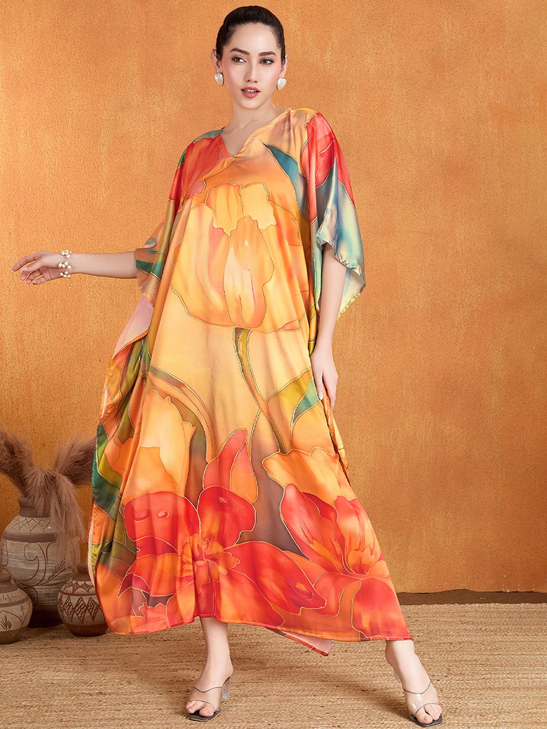 

LABEL AARNA Autumn Spark Soft Satin Kaftan, Orange