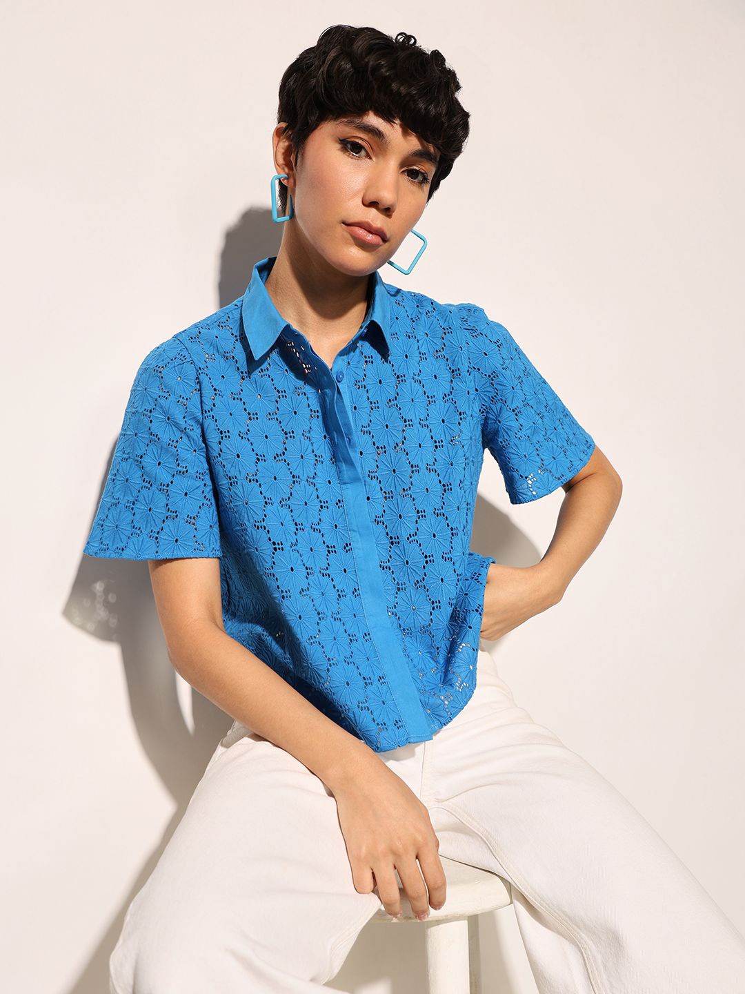 

ONLY Women Opaque Casual Shirt, Blue