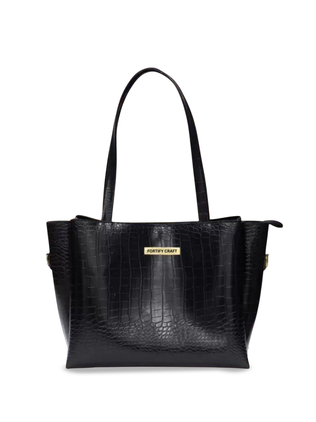 

FORTIFY CRAFT Textured PU Shopper Tote Bag, Black
