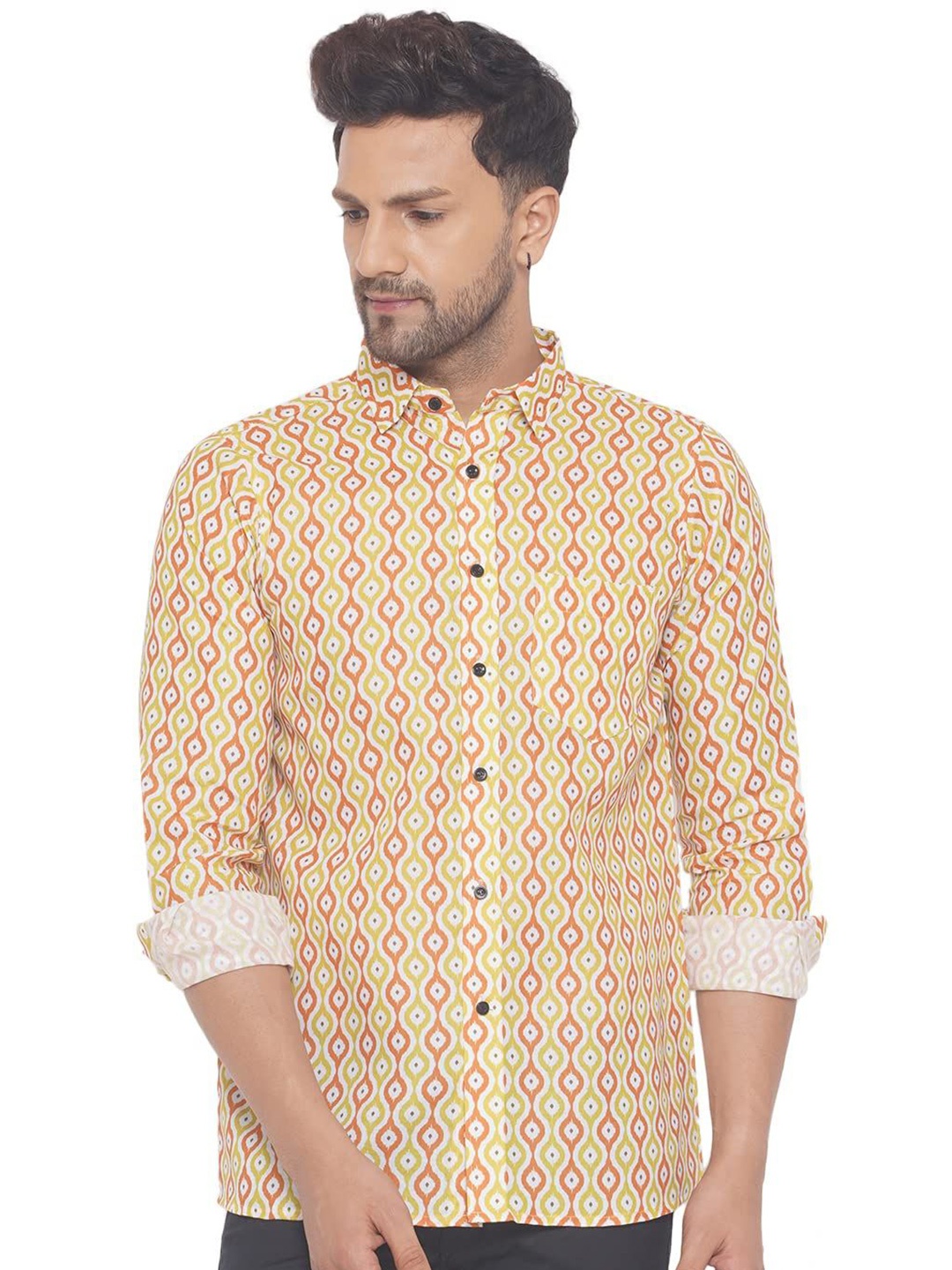 

VEERA PARIDHAAN Men Opaque Printed Casual Shirt, Yellow