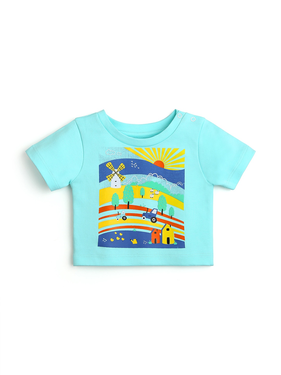 

BONTOTS Boys Printed Organic Cotton Applique T-shirt, Blue