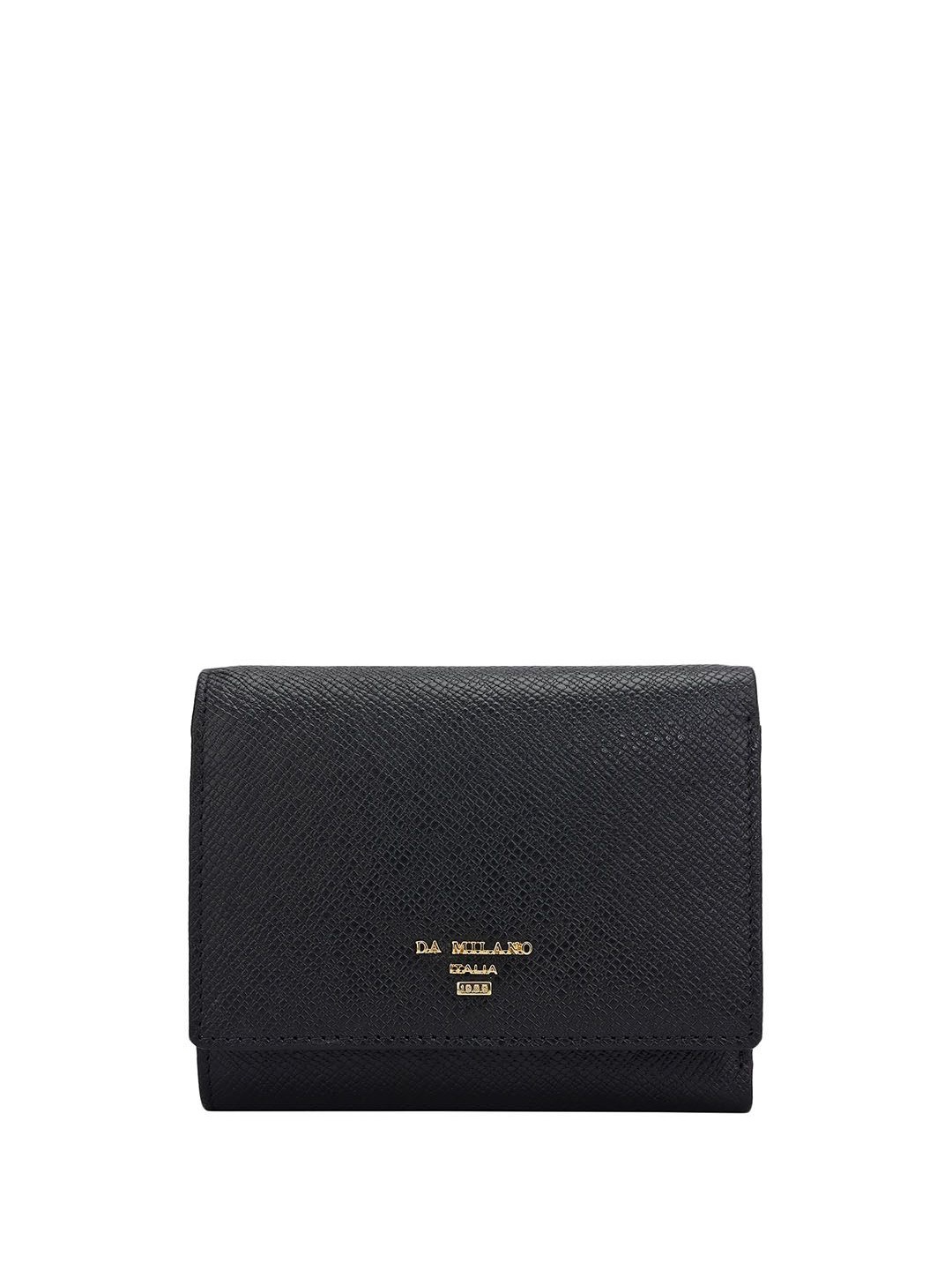 

Da Milano Women Textured Leather Three Fold Wallet, Black