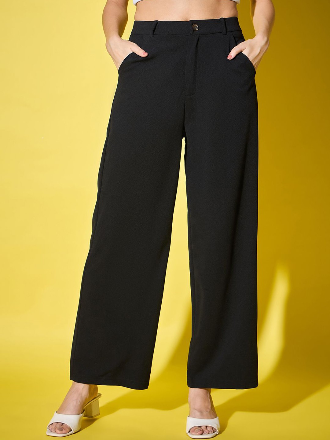 

DIMPY GARMENTS Women Comfort High-Rise Trousers, Black