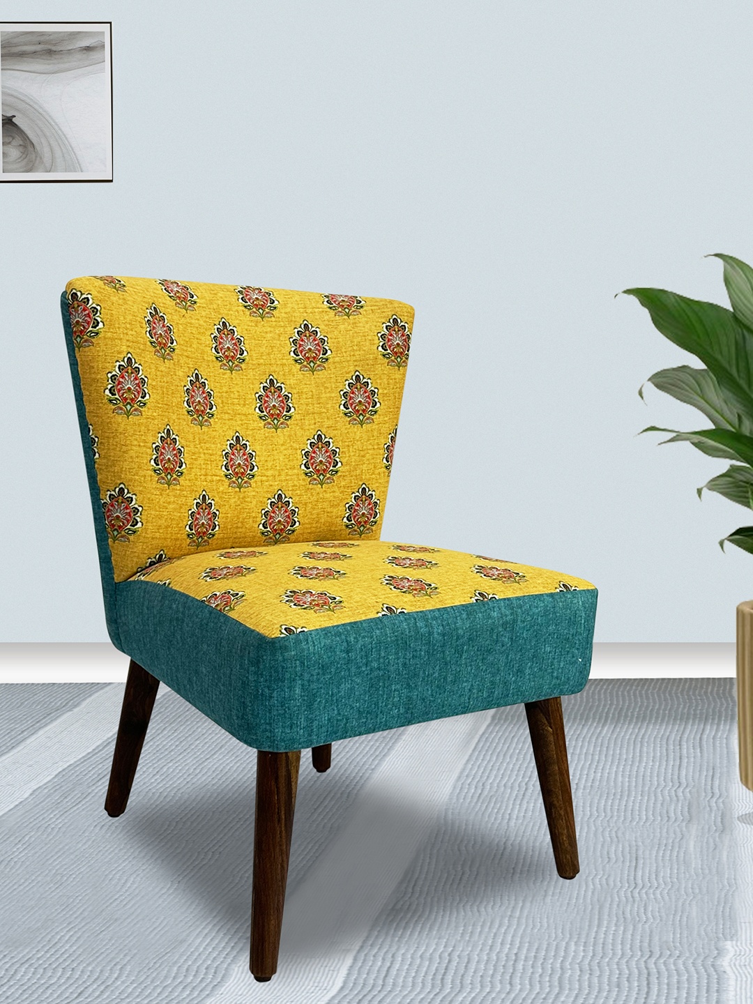 

GLOBALLY INDIAN Yellow & Green Printed Wooden Lounge Chair