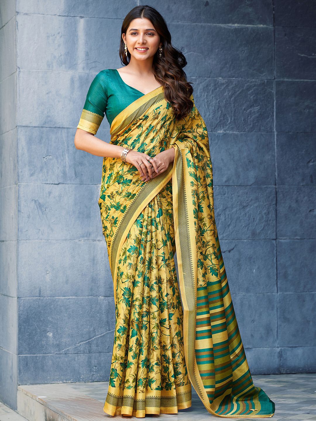 

KALINI Floral Pure Silk Saree, Yellow