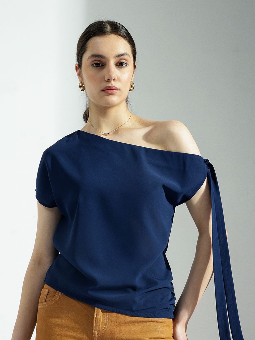 

H&M One-Shoulder Tie Top, Navy blue