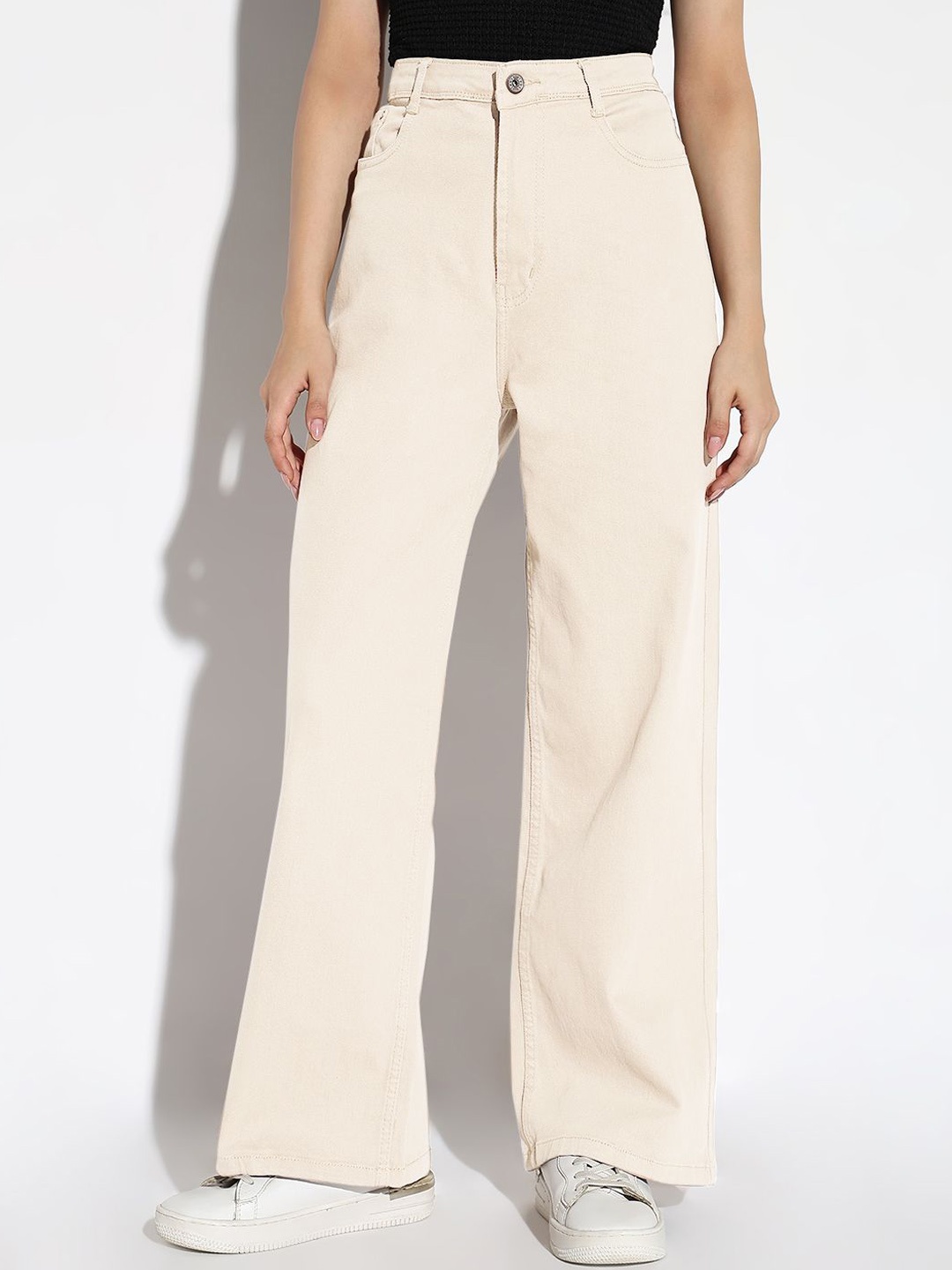 

SHOWOFF Women Jean Wide Leg Stretchable Jeans, Cream