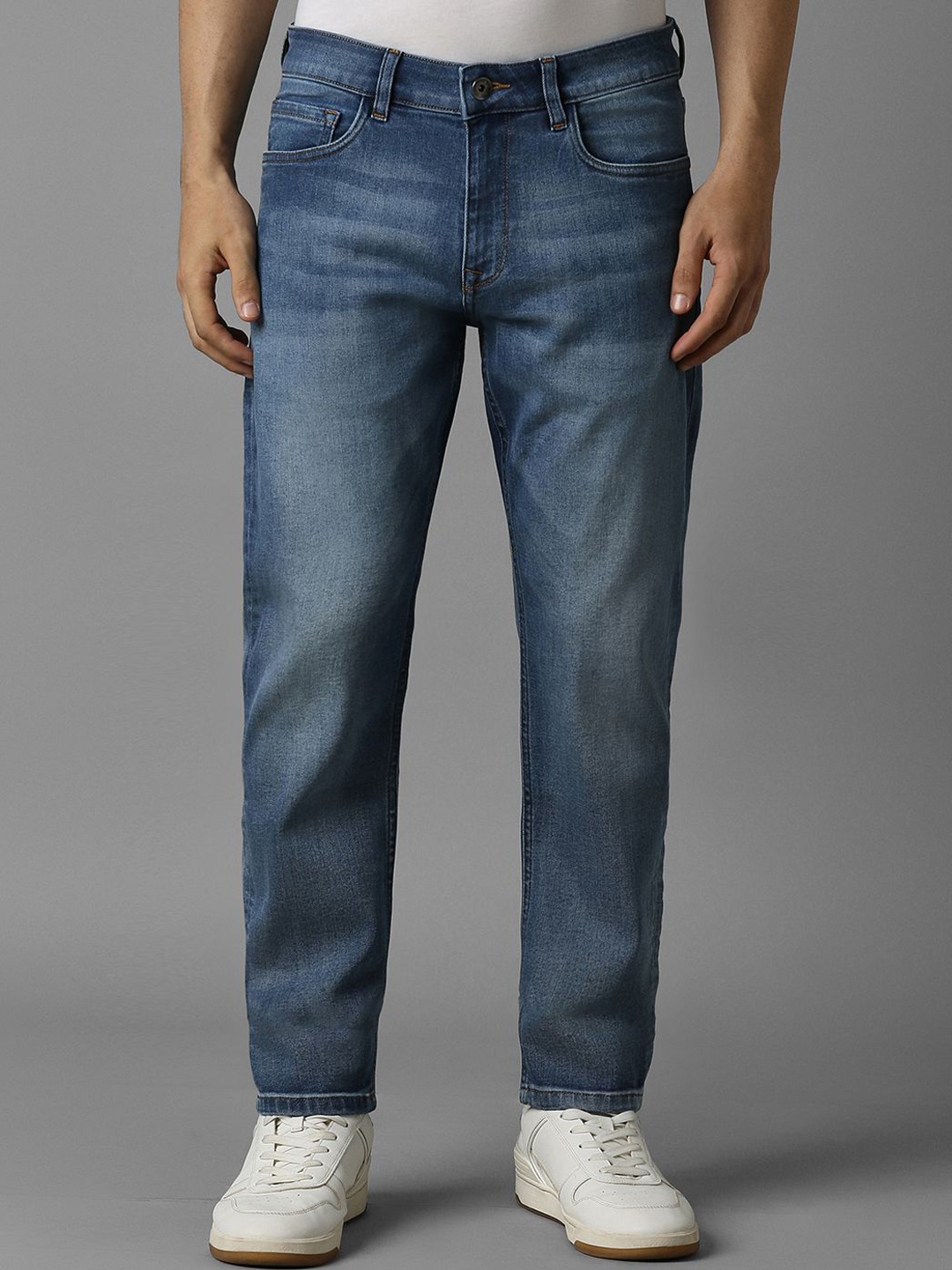 

Louis Philippe Jeans Men Slim Fit Slash Knee Light Fade Jeans, Blue