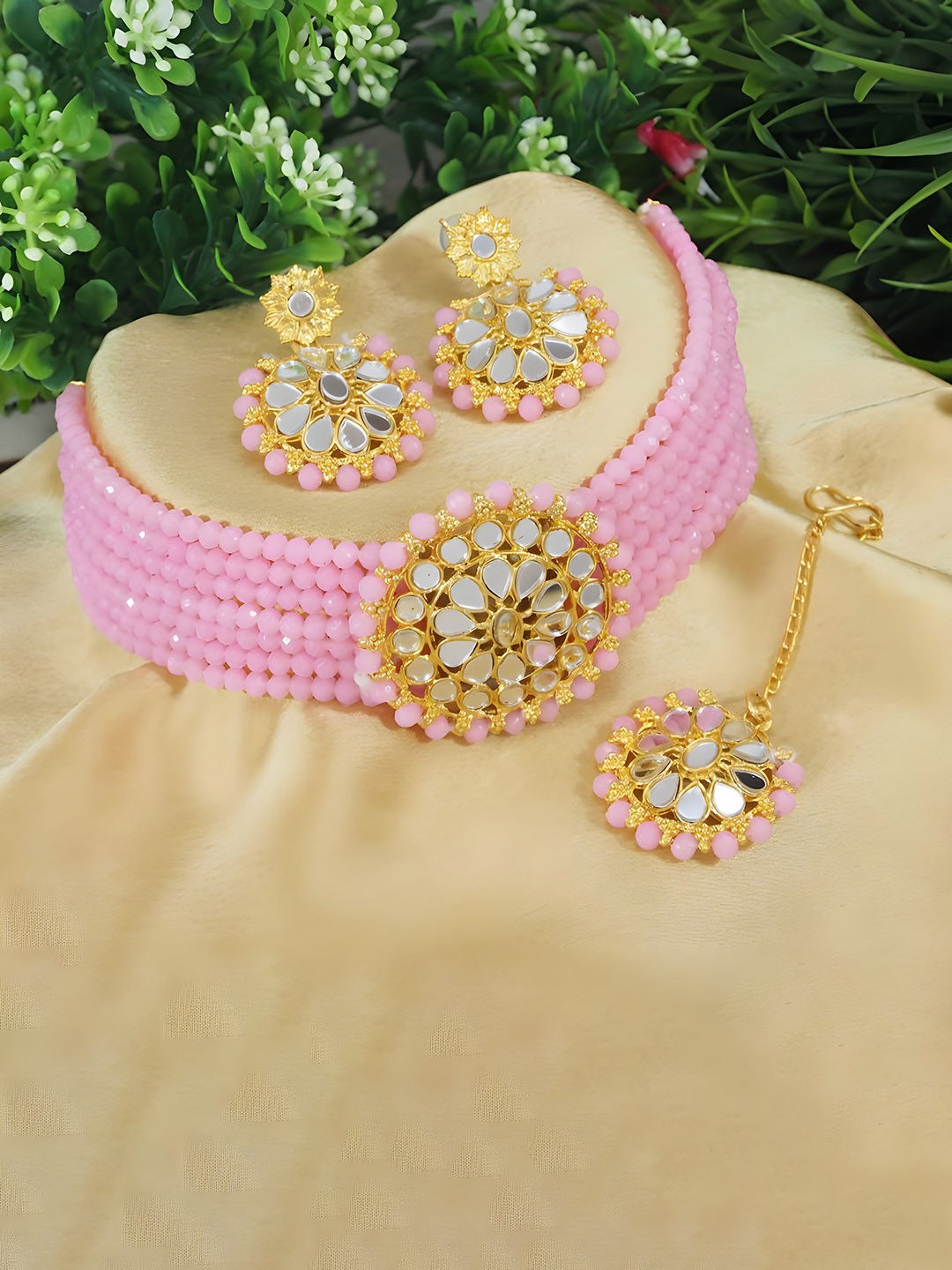 

JMBW INTERNATIONAL Set Of 2 Gold Plated Stone Studded & Beaded Jewellery Sets