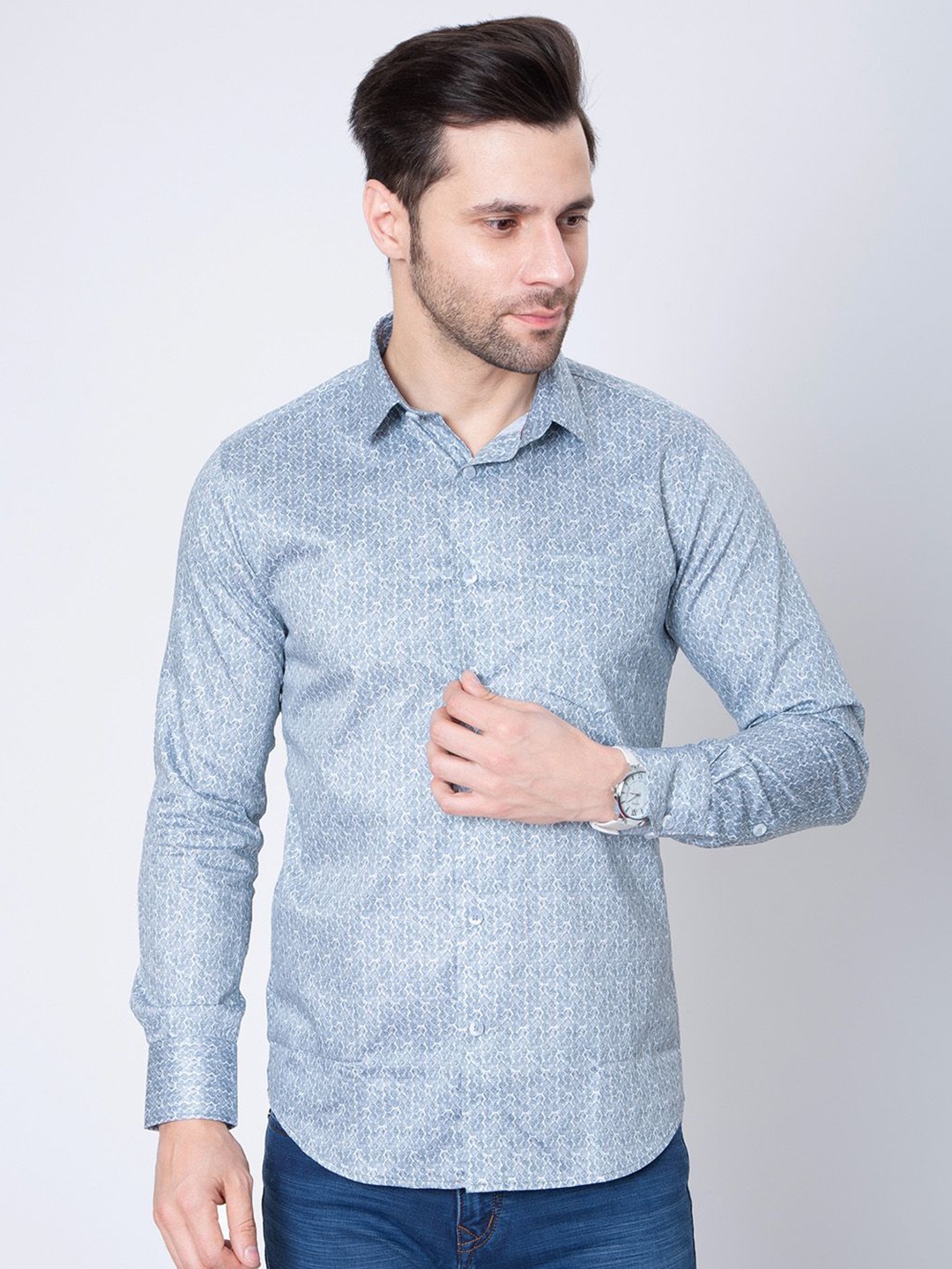 

Sparky Men Opaque Printed Casual Shirt, Blue