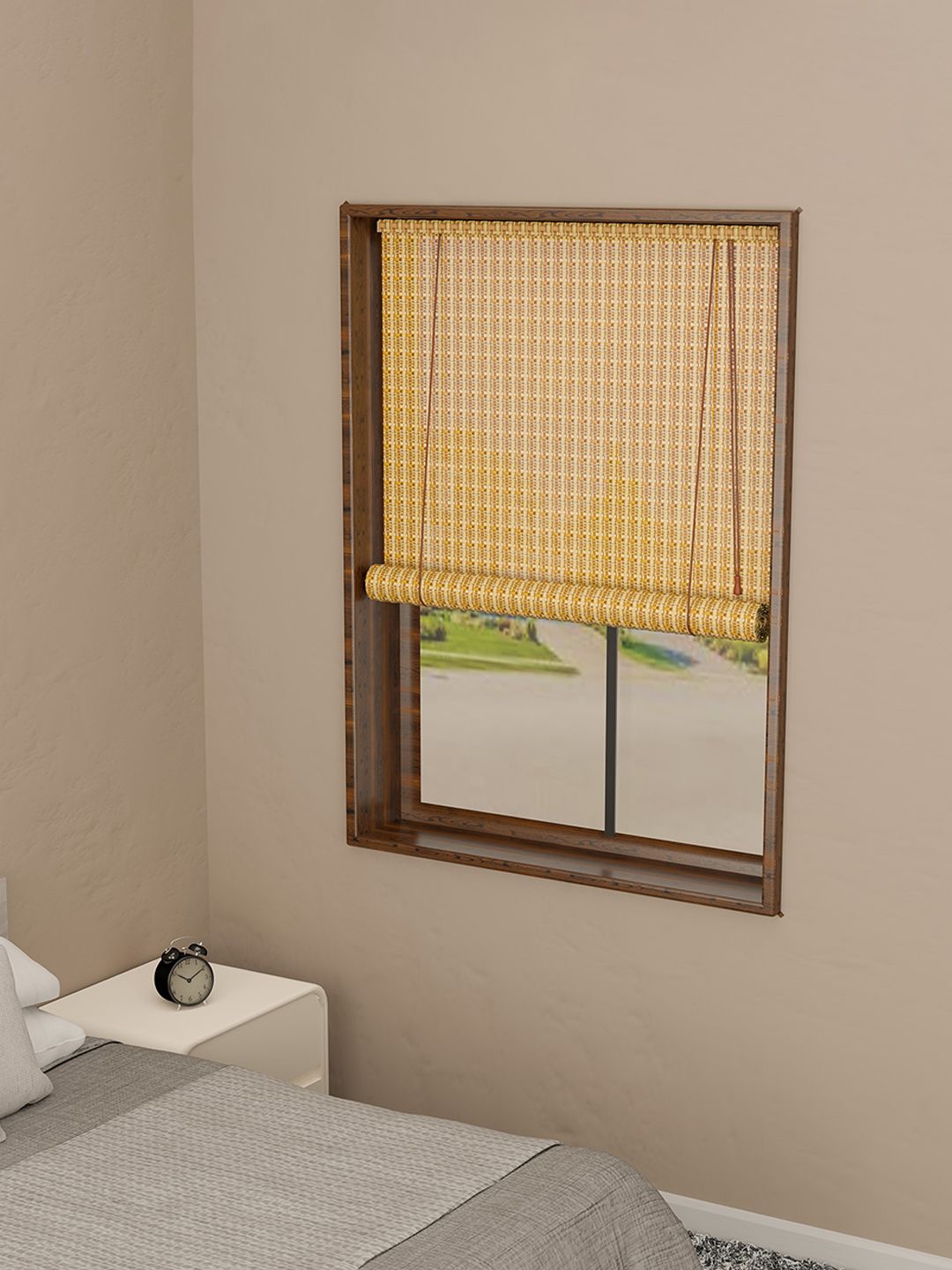 

Kuber Industries Beige & White Geometric Window Blinds