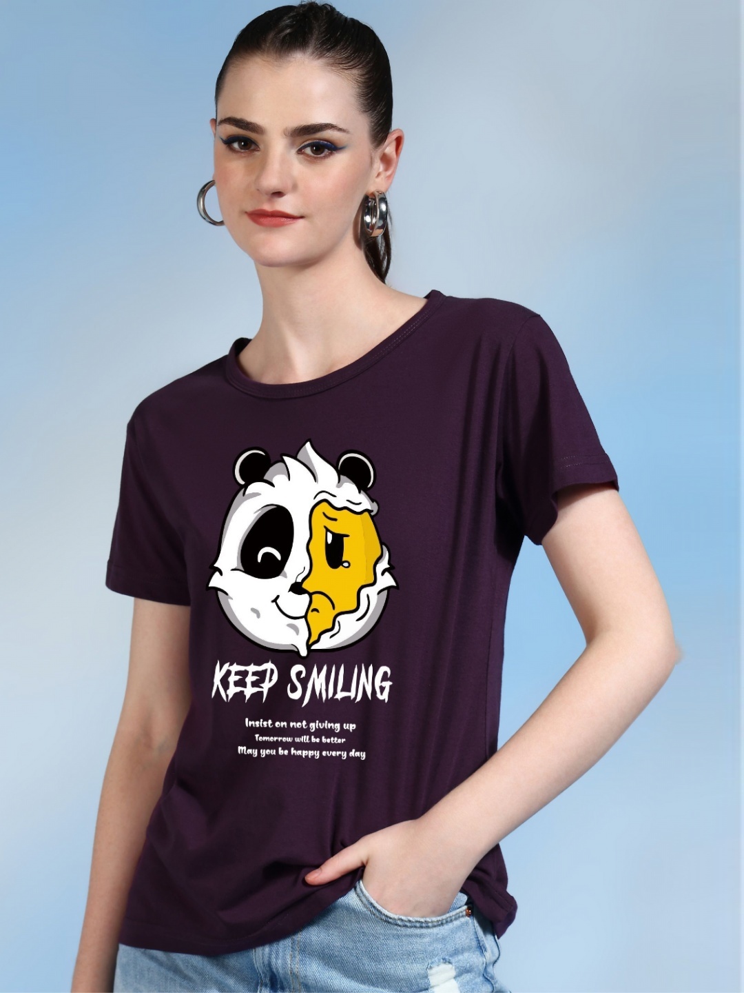 

Moda Rapido Women Printed Bio Finish Applique T-shirt, Purple