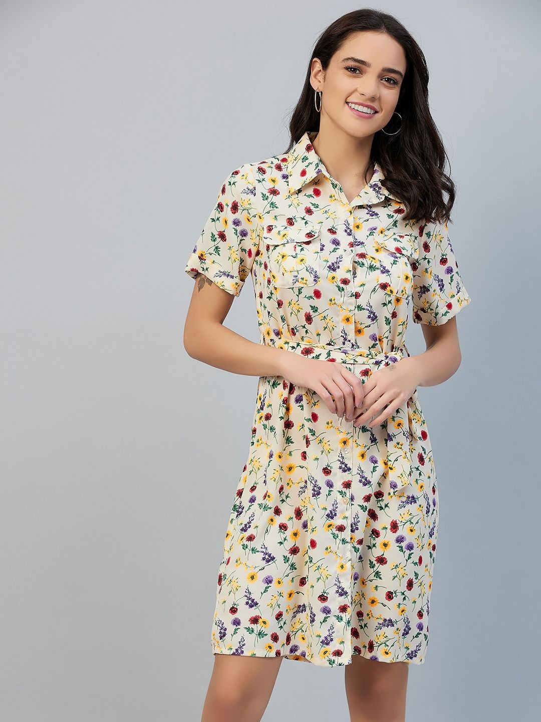 

Chemistry Floral Print Crepe Shirt Dress, Multi