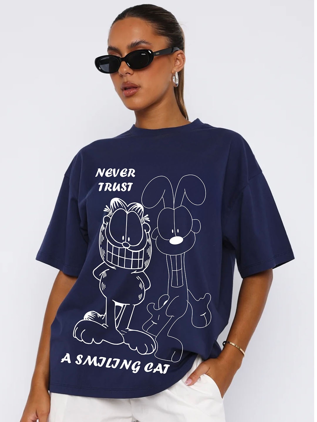 

RAYACLOSET Women Printed T-shirt, Navy blue