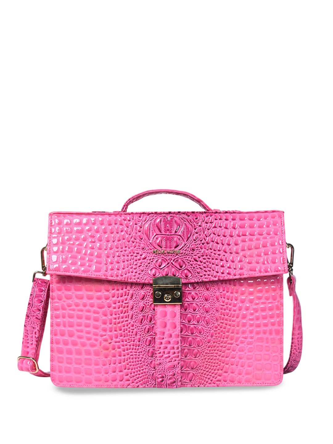 

PELLE LUXUR Textured PU Structured Handheld Bag, Pink