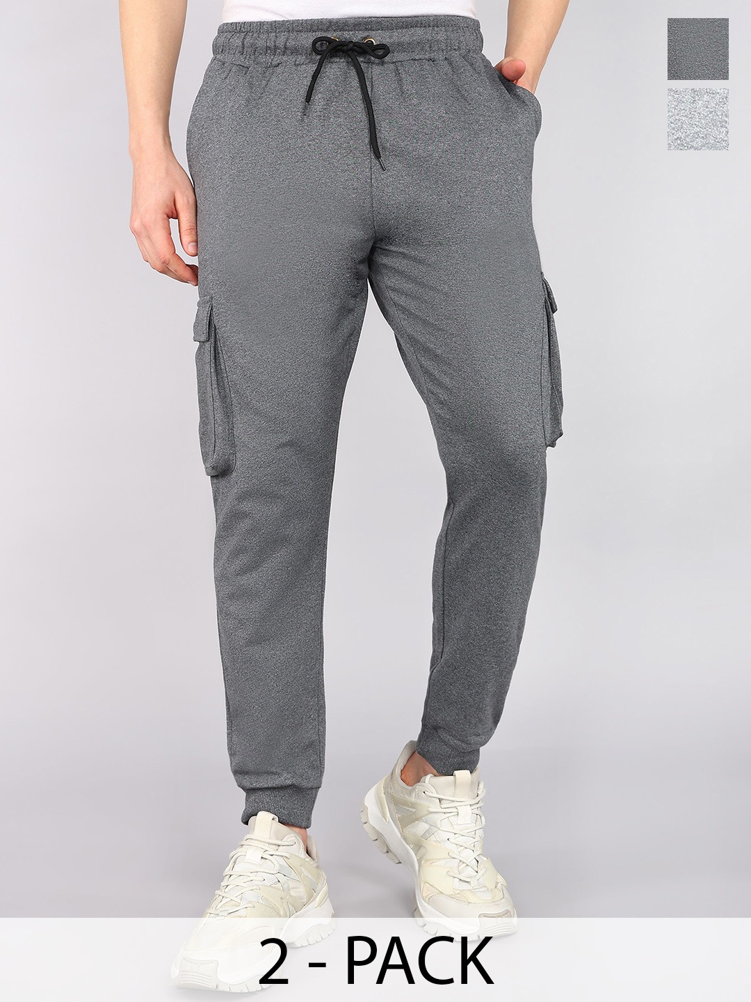

Moda Rapido Men Pack Of 2 Mid Rise Cargo Track Pant, Grey