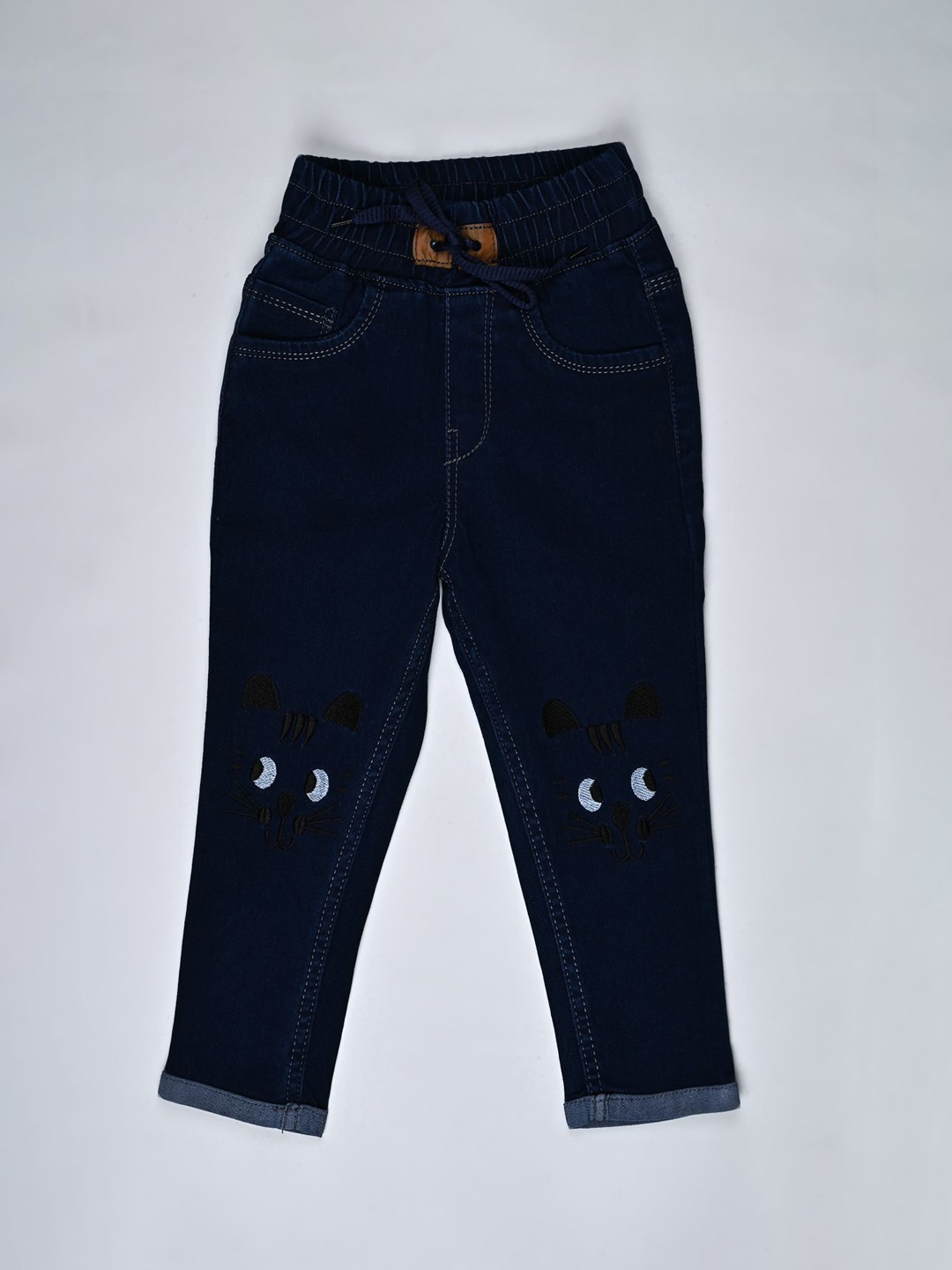 

YK Boys Jogger High-Rise Light Fade Embroidered Jeans, Navy blue