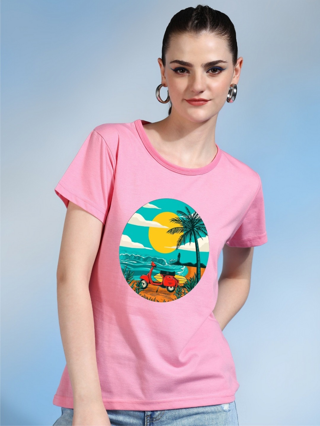 

Moda Rapido Women Printed Bio Finish T-shirt, Pink