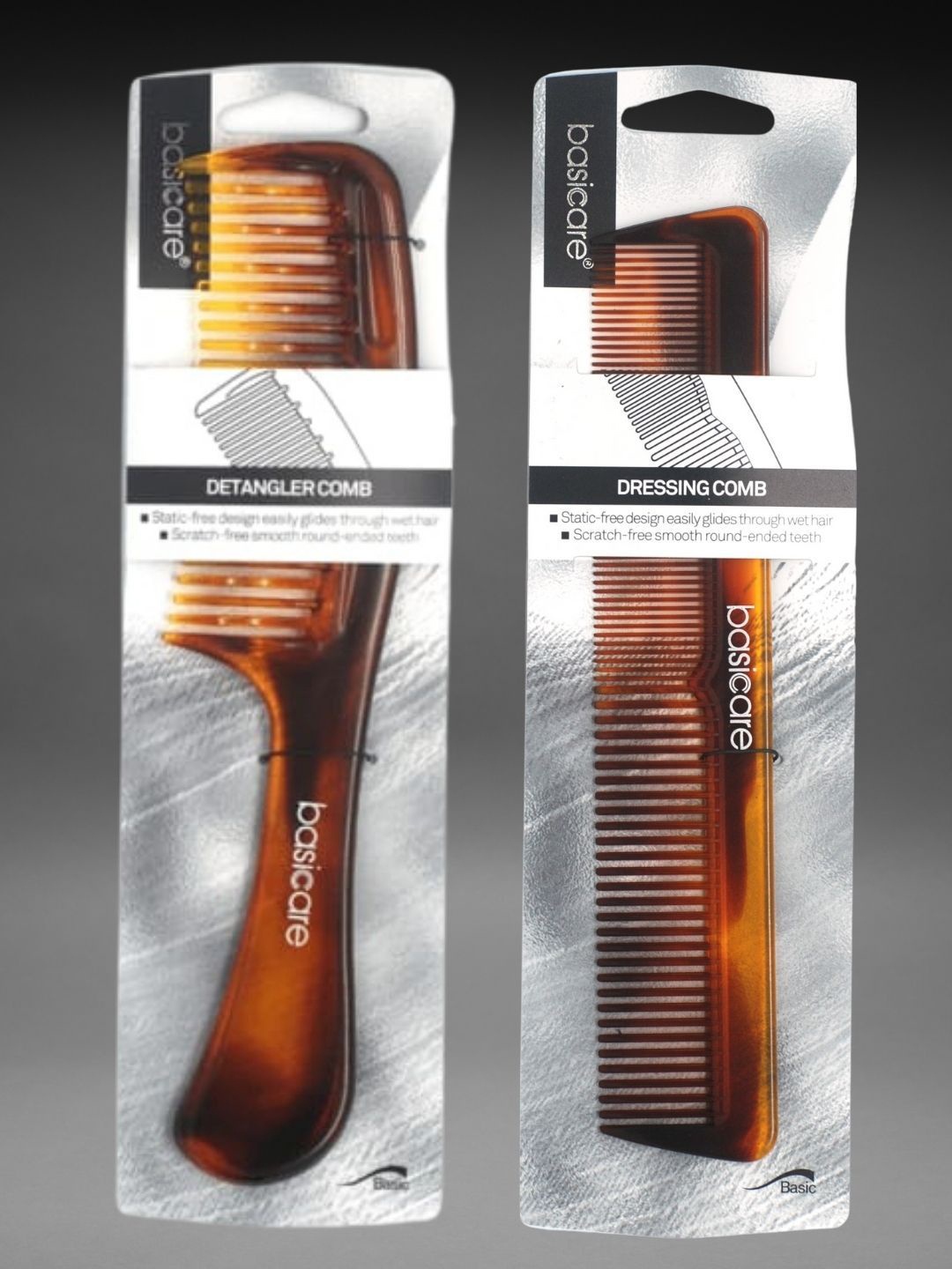

basicare Set Of 2 Dressing & Detangling Detailing Hair Combs - Brown