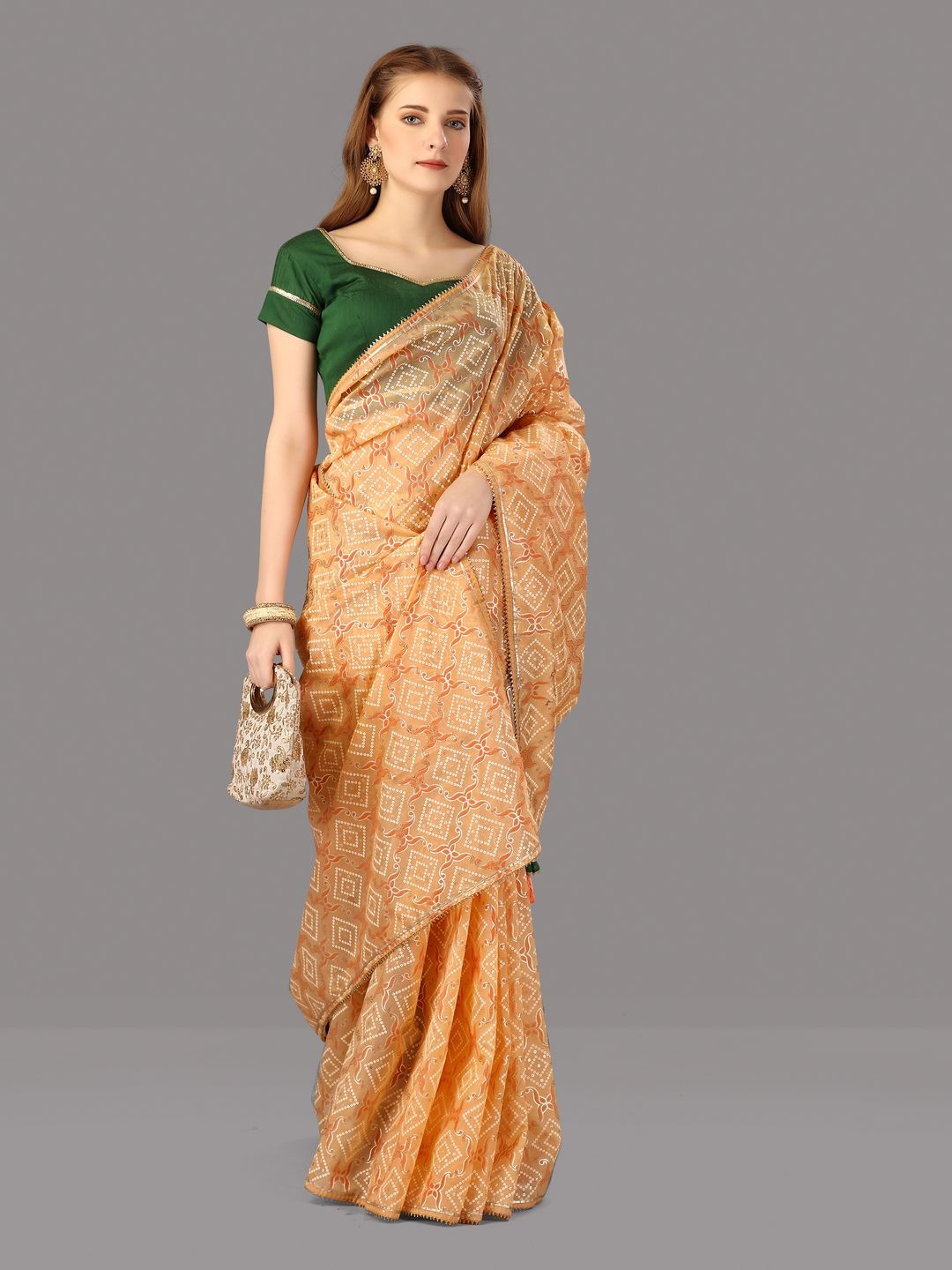 

Suha Bandhani Organza Saree, Orange