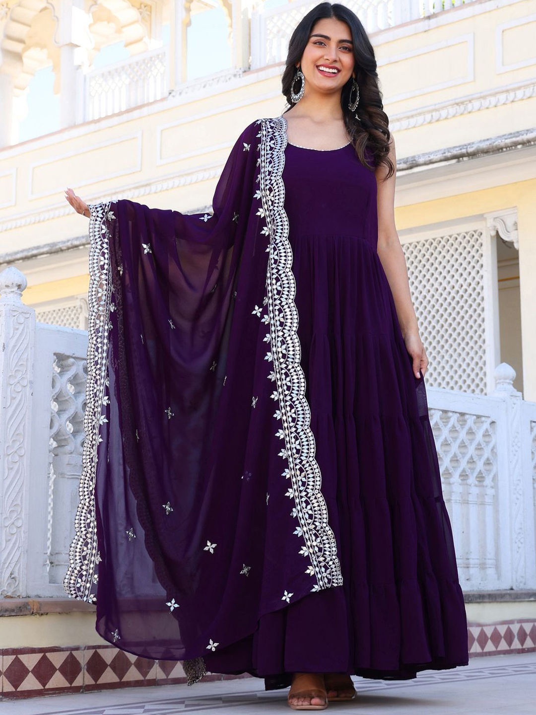 

KALINI Women Layered Sequinned Kurta with Pyjamas & With Dupatta, Violet