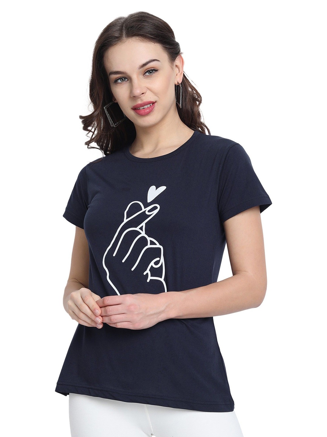 

Moda Rapido Women Printed Bio Finish Pockets T-shirt, Navy blue